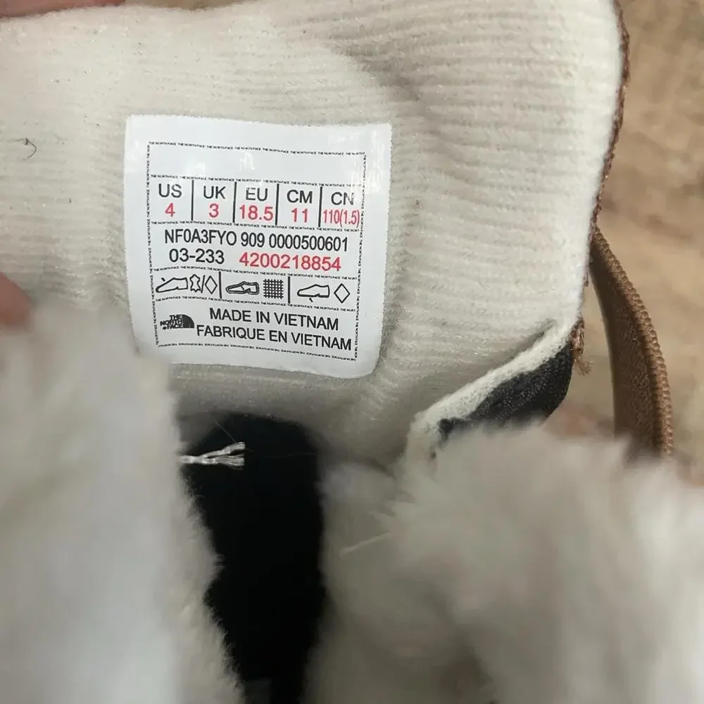 The North Face Snow Boots Boys Size 4 Brown Waterproof Ankle Hook & Loop Winter